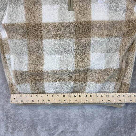 Nike Pullover Mens Large Tan White Plaid Sherpa Fleece Half Zip Checkered Jacket - Picture 9 of 12